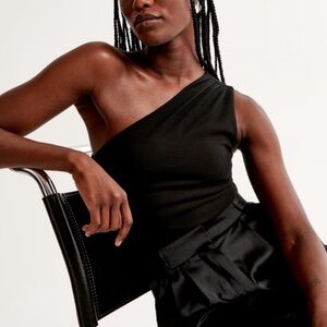 Abercrombie & Fitch Black Crepe Asymmetrical One Shoulder Bodysuit